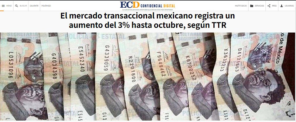 El mercado transaccional mexicano registra un aumento del 3% hasta octubre, segn TTR